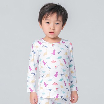 恐龍童趣溫灸刷毛圓領發熱衣(純淨白 童70-90)