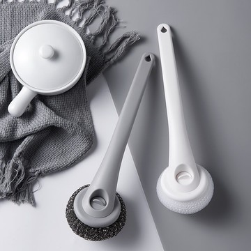 廚房用刷洗鍋刷洗碗帶長柄刷子鋼絲球刷多功能可替換鍋碗碟清潔刷