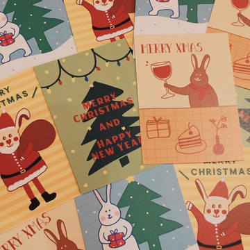 【安心出貨】聖誕快樂明信片組 附信封貼紙 (4入)