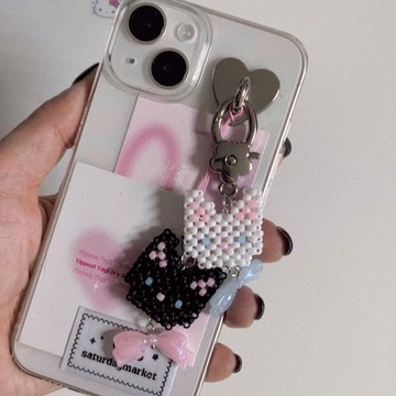 緞帶kitty貓串珠鑰匙圈