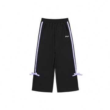 FILA KIDS 女童蝴蝶結吸濕排汗織帶寬褲-黑色 5PNZ-4313-BK