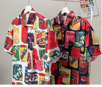 FINDSENSE X  男士 薄款 短袖襯衫 男 花上衣情侶襯衣潮襯衫