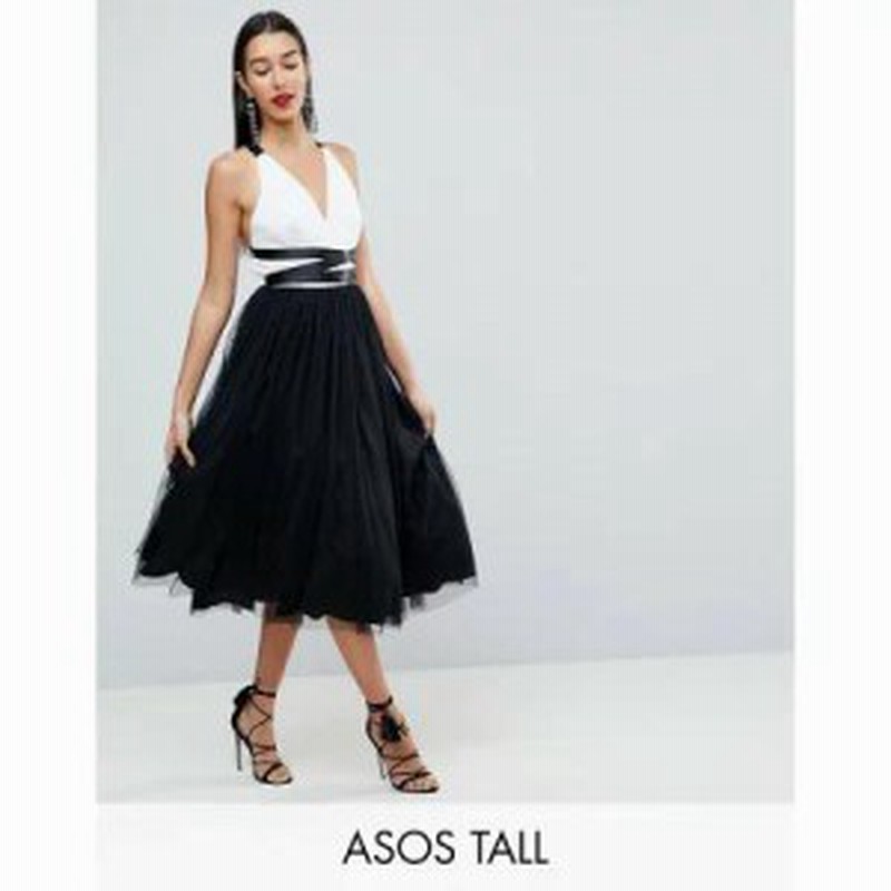エイソス ワンピース Asos Tall Premium Tulle Midi Prom Dress With Ribbon Ties Black White 通販 Lineポイント最大1 0 Get Lineショッピング