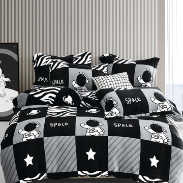 夢之語 法蘭絨床包 + 兩用被套毯 4件組  被套+床單+枕頭套套裝  Queen Size  月球漫步