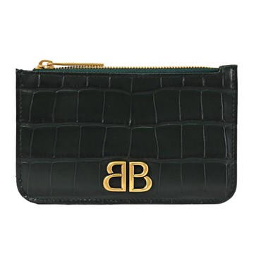 BALENCIAGA 巴黎世家 765465 Monaco 質感鱷魚壓紋卡片零錢包.深綠