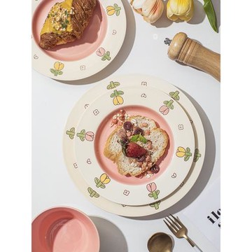 牧初網紅高顏值陶瓷碗盤碟家用早餐盤子沙拉碗米飯碗高級齊樂花園