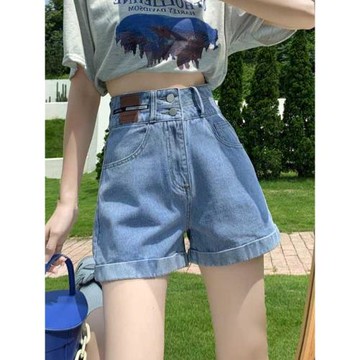 高腰牛仔短褲女夏季薄款2025新款寬松闊腿a字辣妹網紅超短熱褲潮