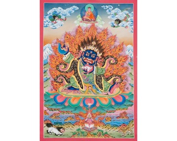 Mahakala 唐卡 象徵保護和權力 動態描繪