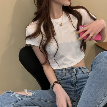 韓版素色顯瘦短版上衣【T342】