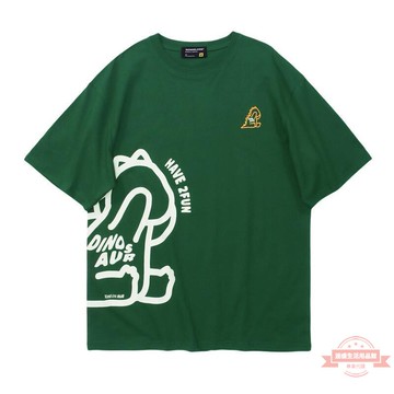 24H出貨 工廠衣道古著2022夏裝卡通恐龍印花圓領短袖T恤男情舊ins寬鬆休閒短袖 買3件送一件