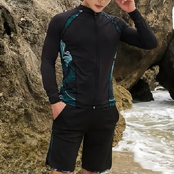 一家人的泳衣 男款成人泳衣2件組 (外套+泳褲)  2XL  Black