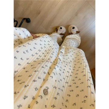 夾棉碎花小櫻桃睡衣女冬季新款加厚保暖空氣棉花邊簡約家居服套裝