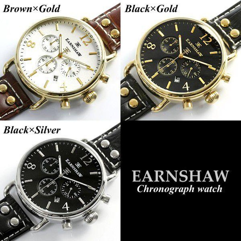 EARNSHAW 腕時計 クロノグラフ メンズ クオーツ 革 ブラウン 新品