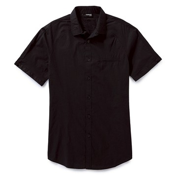 美國百分百【全新真品】MURANO 襯衫 短袖 上衣 上班 休閒 素面 專櫃 合身 黑色 男 XS號 E188