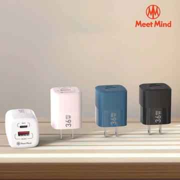 [Meet Mind] 36W GaN 氮化鎵 PD充電器 USB-A+USB-C 粉色