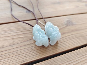 親翠 天然翡翠 冰晴飄花種水好口含珠招財貔貅調整式繩鏈