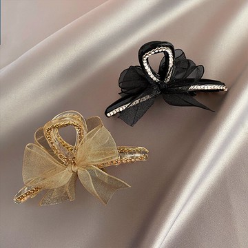韓系蝴蝶結網紗發抓夾女夏網紅年新款發夾后腦勺鯊魚夾子頭飾