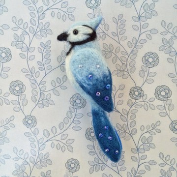 冠藍鴉－手作羊毛氈別針