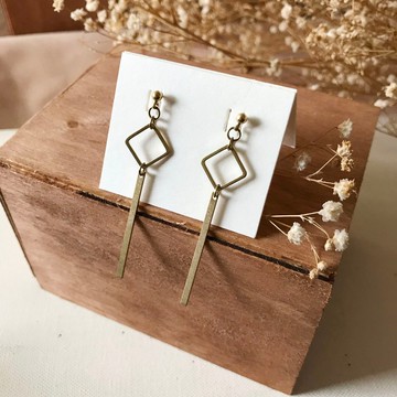 黃銅耳環_幾何流蘇(可改夾)