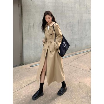 小熊說拜拜卡其色風衣外套女春秋爆款韓系風格穿搭中長款過膝大衣