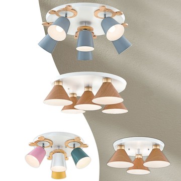 鐵材原木造型半吸頂燈 H04-48-2221、2222、2223、2224