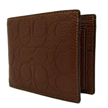 COACH 美國最新款男款8卡對折短夾附活動式證件夾(全皮-壓紋C深咖)