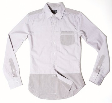 條紋 拼接 咖啡色 長袖襯衫