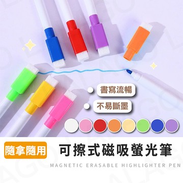 螢光筆【拉拉購】1mm細筆尖 可擦拭螢光筆 手帳 記號筆 筆記塗鴉 擦擦筆 文具 磁吸白板筆 壓克力 玻璃彩繪
