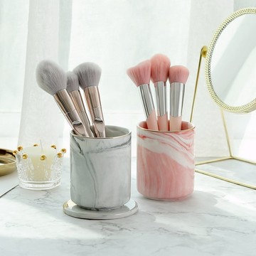 北歐創意時尚化妝刷收納大理石紋金邊收納置物杯家居文藝裝飾擺件