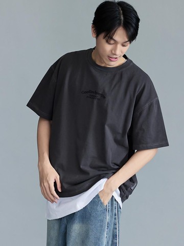 美式Sportive洗水復古文字短TEE (黑色)