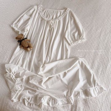 奧代爾 復古花邊 好垂感 大領口 居家舒適 睡衣 睡裙 W