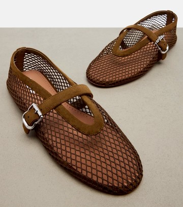Alaïa Suede-trimmed fishnet ballet flats