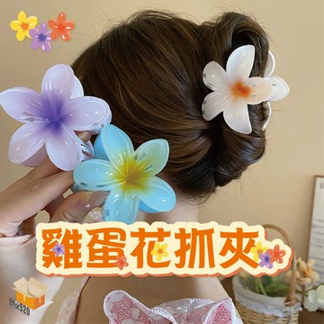 【台灣現貨】雞蛋花抓夾 雞蛋花髮夾 花朵鯊魚夾 幻彩抓夾 花形髮夾 盤髮抓夾 峇厘島風 渡假風 鯊魚夾 髮飾 抓夾 髮夾