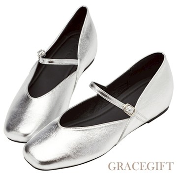 【Grace Gift】氣質簡約微方頭平底內增高瑪莉珍鞋 銀