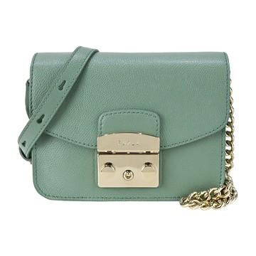 FURLA CROSSBODY 荔枝紋壓釦斜背包-湖水綠