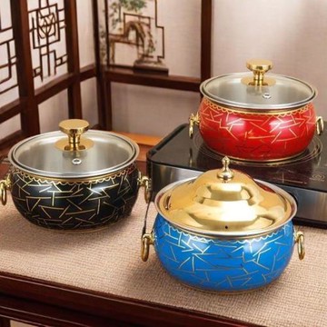 三層鋼琺瑯彩小火鍋涮鍋 新景泰藍分餐小銅鍋 商用家用單人火鍋