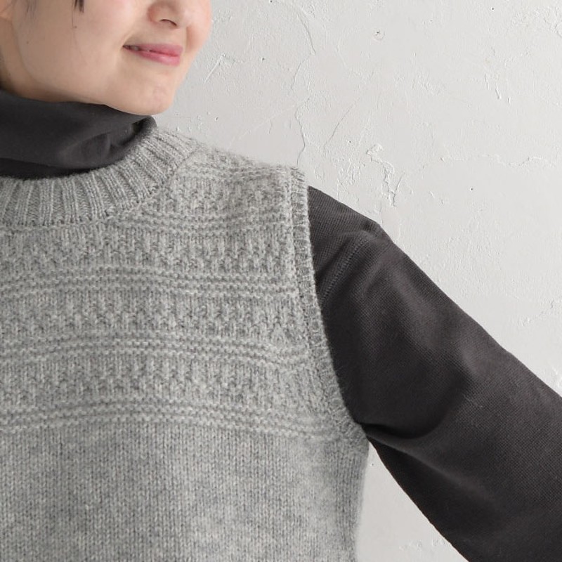 SO[] 後ろ割れ ニットベスト ガーター編み 重ね着 あったかい ウール100%-ベスト レディース 秋冬- 秋服 23AW1020R, gret,　爆買 r400