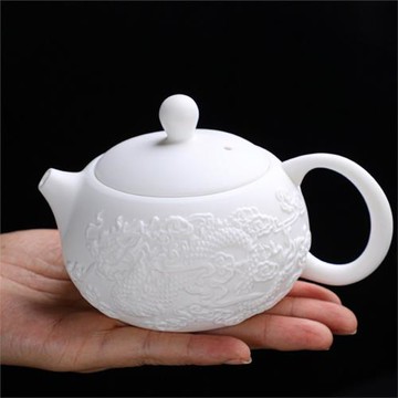 浮雕羊脂玉瓷鳳鳴茶壺單泡茶素燒白瓷小西施壺帶過濾陶瓷功夫茶具
