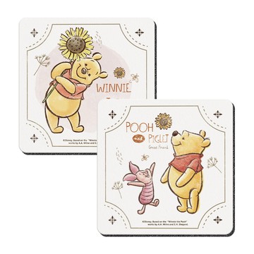 收納王妃 - 迪士尼 Disney 復古系列【向日葵維尼】珪藻土軟式吸水杯墊 吸水墊 二入組 台灣製造10x10x0.5...