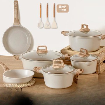 麥飯石鍋具套裝不粘鍋煎鍋奶鍋湯鍋煎炒鍋平底鍋電磁爐燃氣灶通用