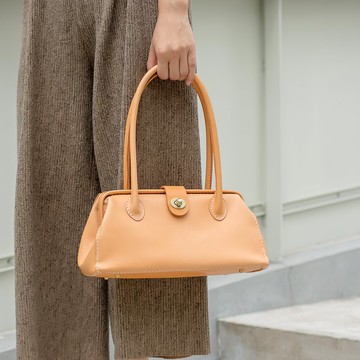 【切線派】大容量手拎医生包口金包手提包純手工真皮复古托特包