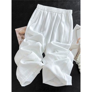 (免運)白色萊賽爾闊腿褲女2026年春秋新款高腰冰絲奶芙褲夏季薄款直筒褲