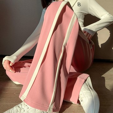 直筒褲粉色窄版闊腿褲女高腰寬松顯瘦休閒百搭運動褲子女春秋款新款