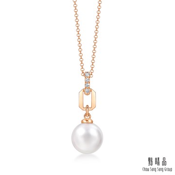 點睛品 Daily Luxe 珍珠環扣 18K玫瑰金鑽石珍珠項鍊