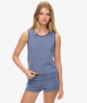 Superdry Women's Athletic Essentials Jersey Stripe Tank Top Blue Size: 10