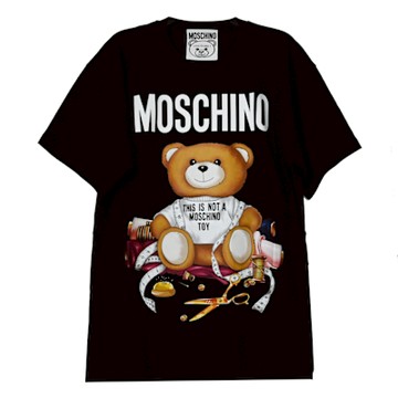 MOSCHINO 品牌LOGO燙印縫紉小熊棉質短T(黑)