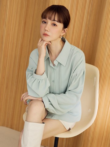 簡約壓線翻領排釦襯衫上衣