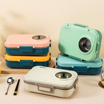 304不鏽鋼雙層三格保溫便當盒(附湯碗餐具)