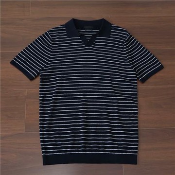 純棉美式復古馬球條紋polo衫夏季親膚透氣短袖T恤休閑商務針織男t