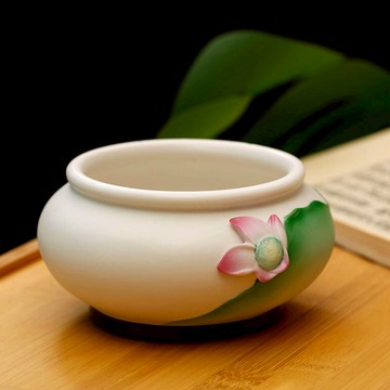 家居室內茶道佛堂陶瓷線香爐檀香盤香爐供佛觀音彩繪蓮花立香爐